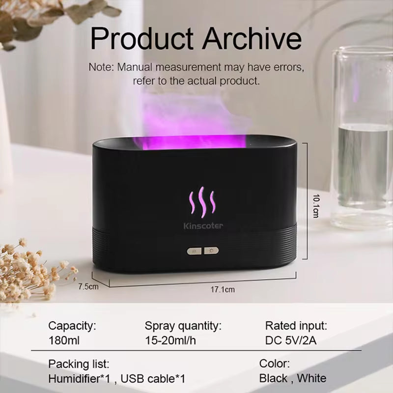 Ultrasonic Cool Mist Aroma Diffuser with LED Flame Lamp and Essential Oil Diffuser