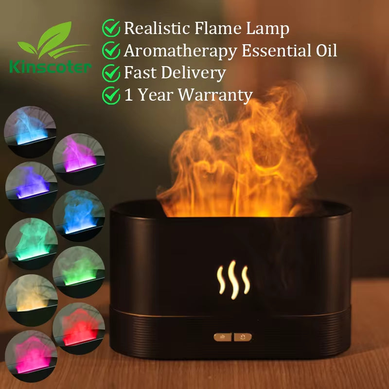 Ultrasonic Cool Mist Aroma Diffuser with LED Flame Lamp and Essential Oil Diffuser