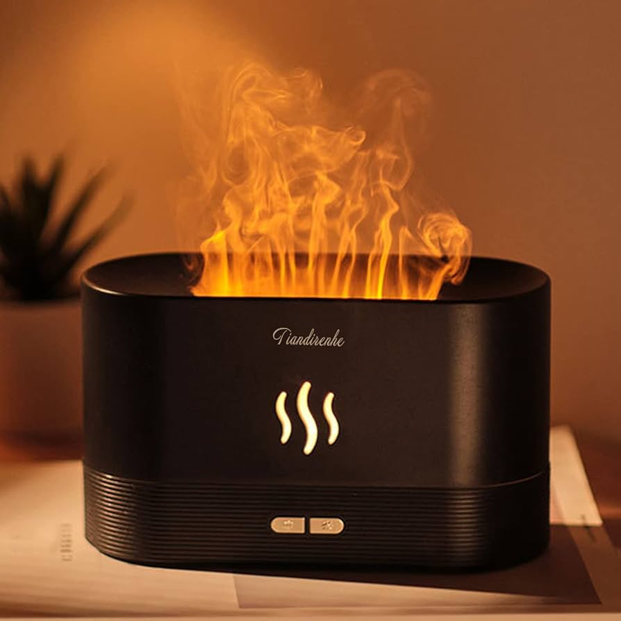 Ultrasonic Cool Mist Aroma Diffuser with LED Flame Lamp and Essential Oil Diffuser