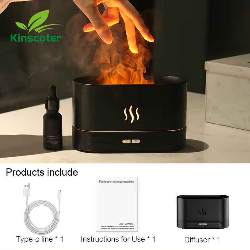 Ultrasonic Cool Mist Aroma Diffuser with LED Flame Lamp and Essential Oil Diffuser