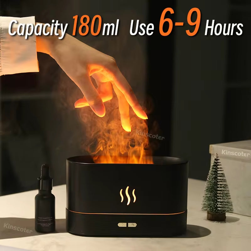 Ultrasonic Cool Mist Aroma Diffuser with LED Flame Lamp and Essential Oil Diffuser